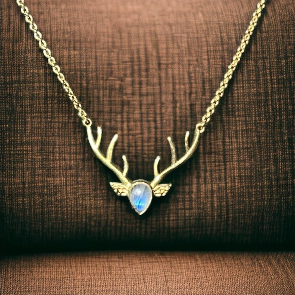 Moonstone Deer Head Necklace